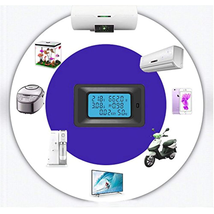 AC 20KW 100A 6-in-1 Digital Energy Power Meter with Blue Backlight LCD & Data Memory Function