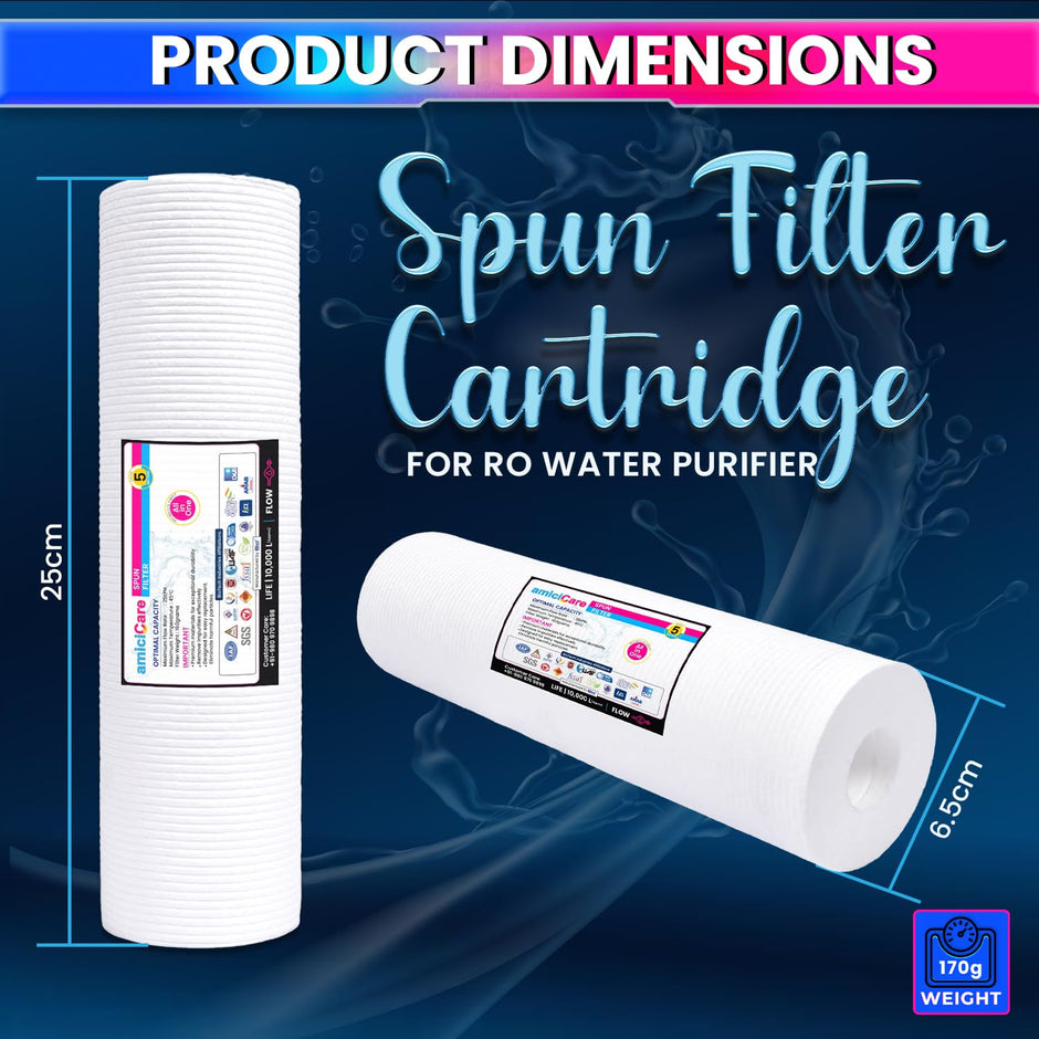 Universal 10-Inch Spun Filter for RO Water Purifier – 5 Micron Sediment Pre-Filter Cartridge