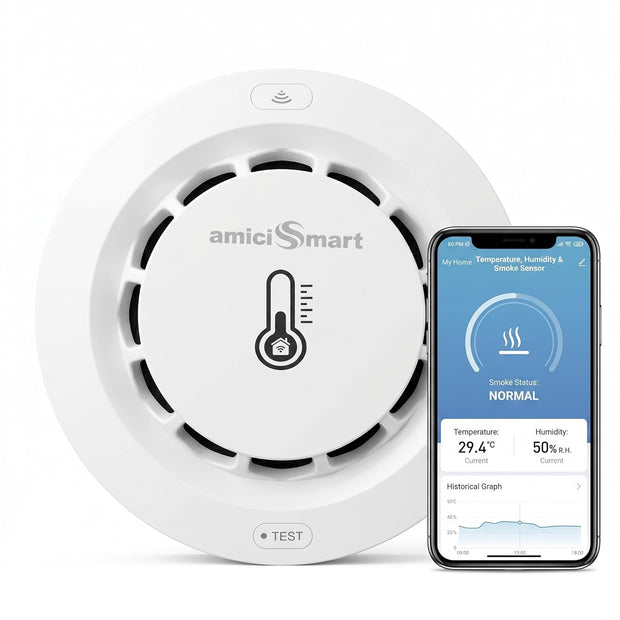 WiFi Smart Smoke Detector with App Alerts, 80dB Alarm & Temp/Humidity Monitor