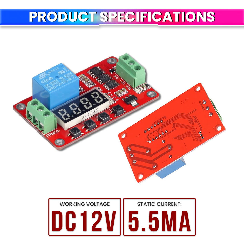 Adjustable Time Delay Relay Module 12V 10A with 18 Preset Modes LED Timer Switch for Smart Home or DIY Electronics