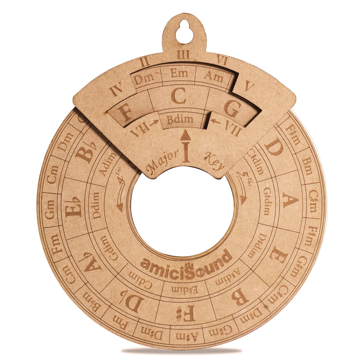 amiciSound Circle of Fifth Wheel for Music Theory Reference, Wooden Melody Tool for Song-Writer Musician