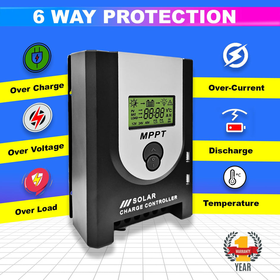 MPPT Solar Charge Controller, Intelligent Lithium Battery Regulator for Solar Panel with LCD Display 12V/24V