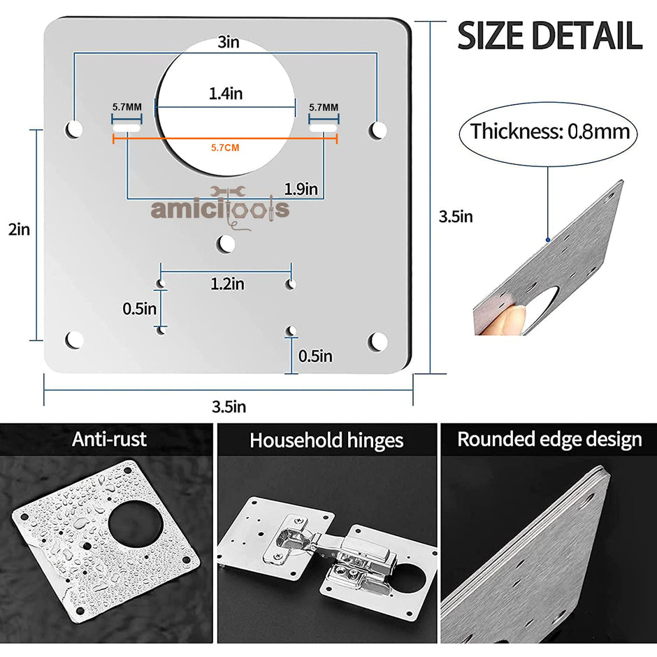 amiciTools Stainless Steel (SS202) Hinge Repair Plate with Mounting Screws for Furniture, Shelves, Cabinet Protection (4-Pcs)