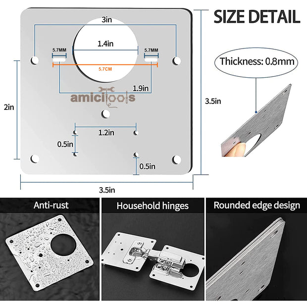 SS202 Stainless Steel Hinge Repair Plate with Screws for Cabinet & Shelf (4-Pcs)