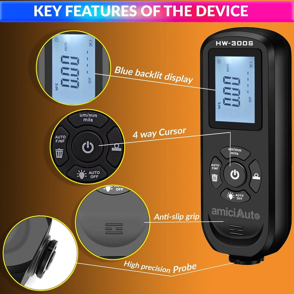 Coating Thickness Gauge, 0-2000um Car Paint Depth Meter with LCD Display and Backlit amiciKart c0tmiz-hs.myshopify.com