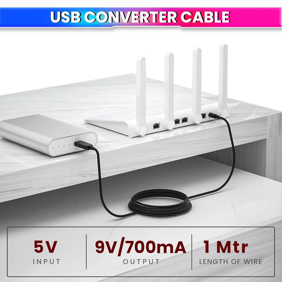USB Power Boost Converter Cable 5V to 9V Step-Up Module | 2.1x5.5mm DC Plug