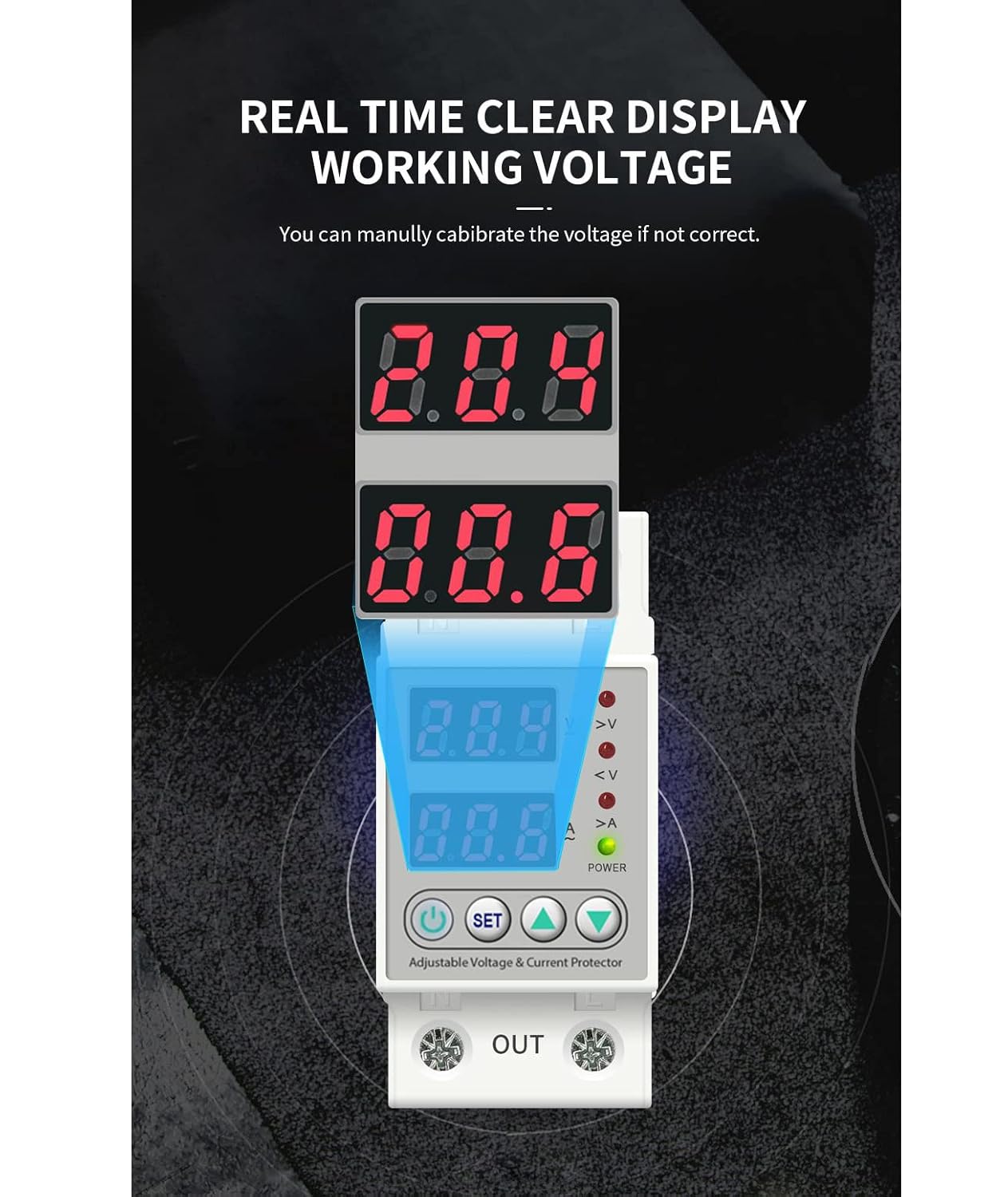 amiciSmart Automatic Over/Under Voltage & Over Load Protection with Auto Re-connect LED Display Din-Rail Mounted Single Phase 220V, 63A (13.8kW)