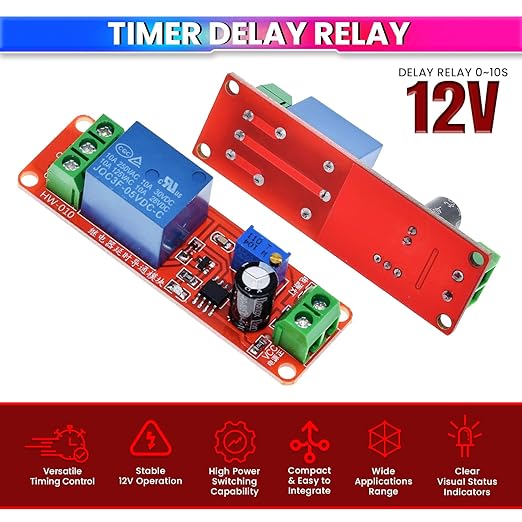 NE555 Timer Switch Module 12V DC – Adjustable Delay Relay Board 0–10s with Potentiometer & LEDs amiciKart c0tmiz-hs.myshopify.com