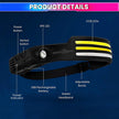 Rechargeable LED Headlamp with 3 COB Lights, Motion Sensor & USB-C Charging