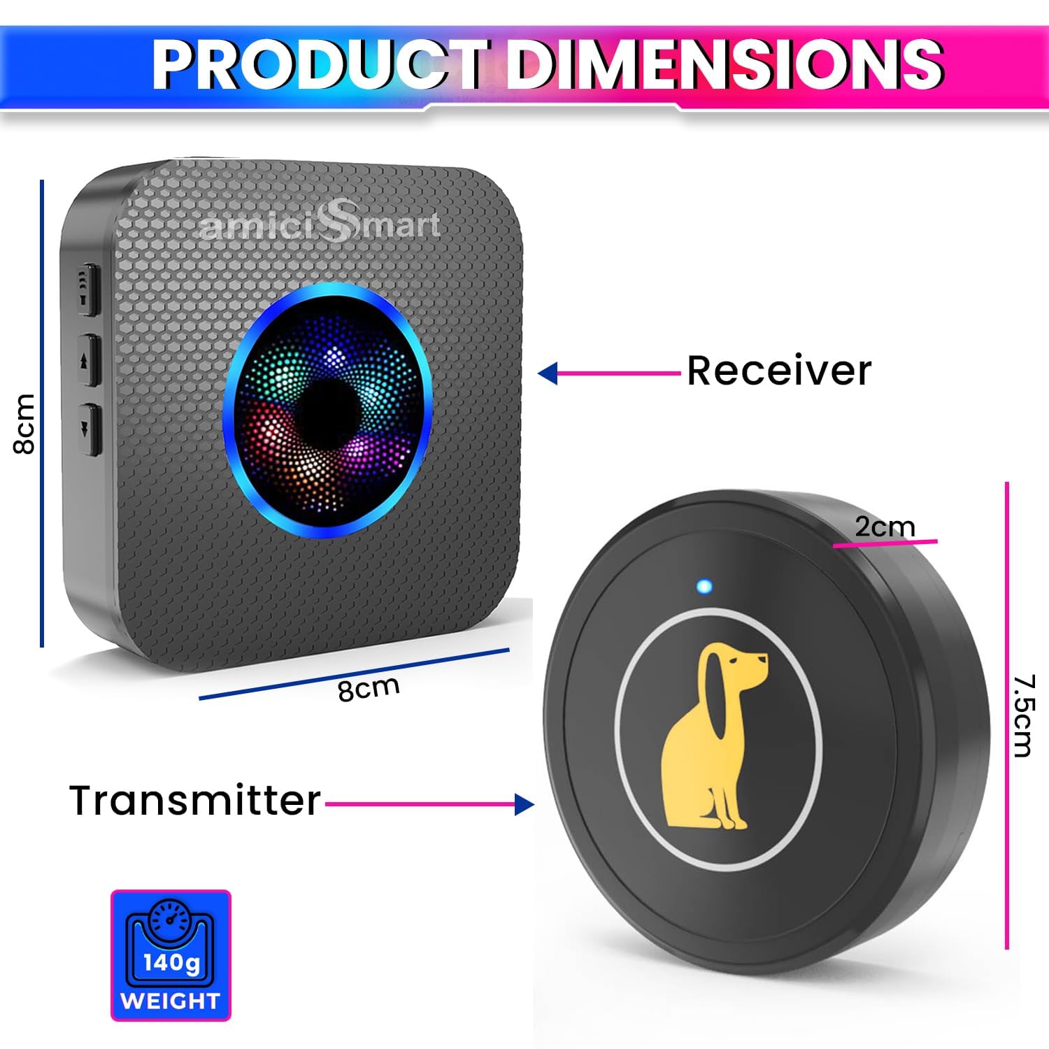 Premium Dog Potty Training Bell, Wireless Doorbell System with 55 Melodies & 5-Level Volume Control | Pet Tool with Transmitter & Receiver amiciKart