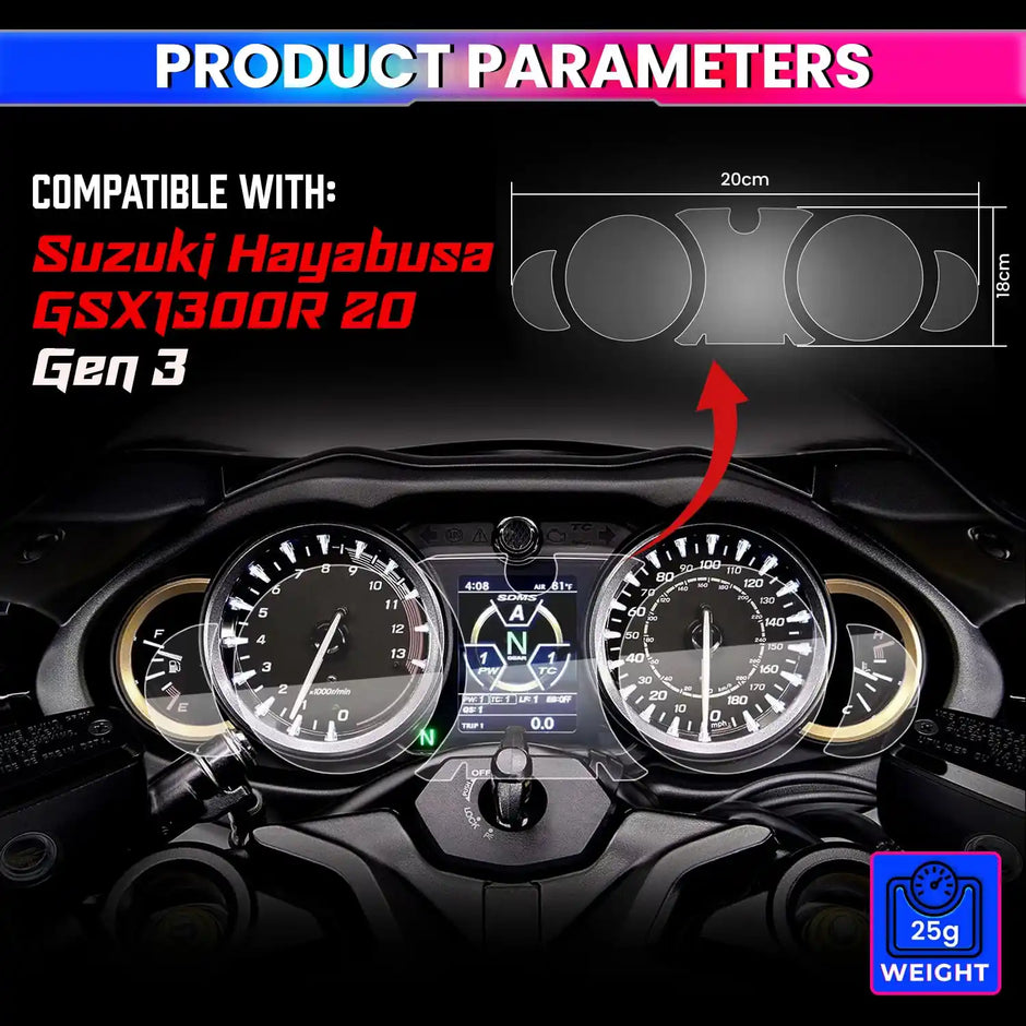 Suzuki Hayabusa GSX1300R Gen 3 Dashboard Screen Protector – HD TPU Cluster Meter Film, Scratch & Glare Resistant