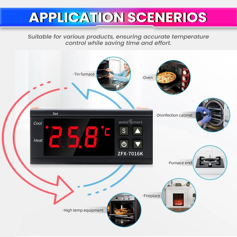 Digital Temperature Controller Thermostat Switch with K-Type Sensor