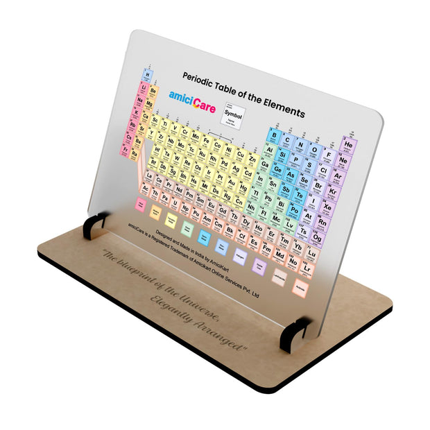 Periodic Table Display with Wooden Stand Acrylic Chemistry Learning & Decorative Desk Tool for Students or Teachers amiciKart