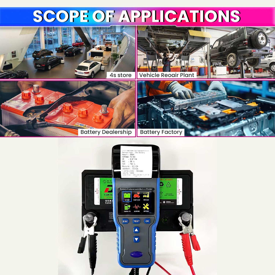Car Battery Analyzer, 100~2000 CCA Battery Auto Cranking and Charging State Tester, 12/24V Battery Health Test amiciKart