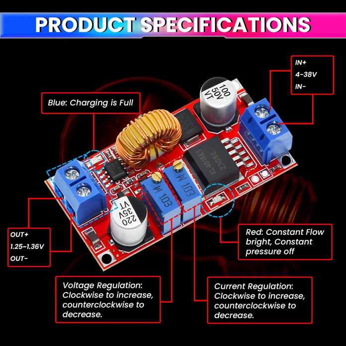 75W 5A DC-DC Buck Converter Module, 4-38V to 1.25-36V Step-Down Power Supply