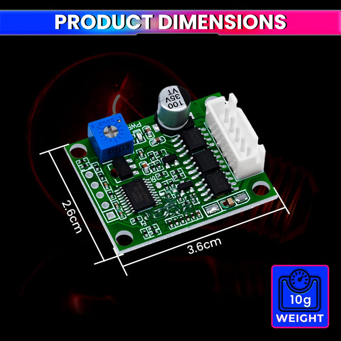 DC 6-20V 60W Brushless Motor Driver Board – 3A BLDC Speed Controller, Hall-Less Switch Module with Cable