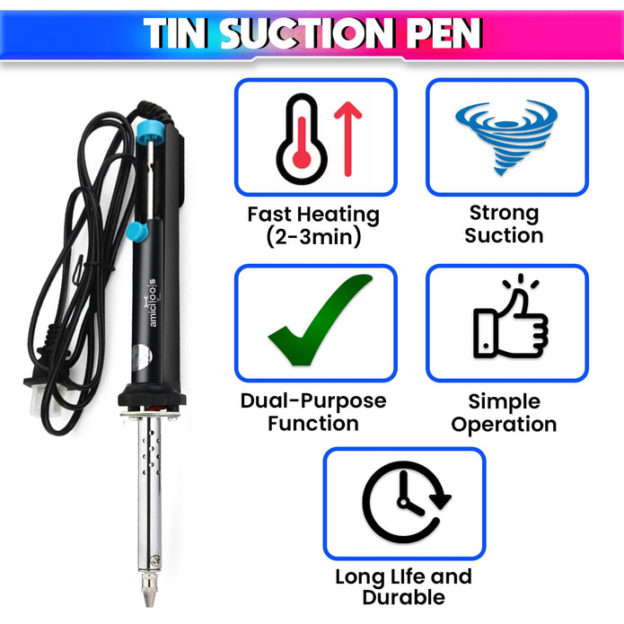 2-in-1 Electric Desoldering Pen Built-in Heating & Suction, One-Hand Operation for Circuit Board Repair