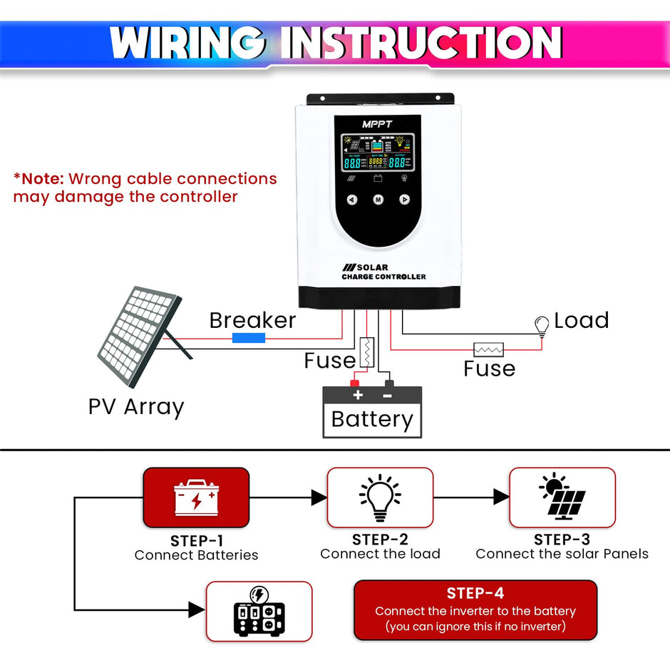 MPPT Solar Charge Controller, Intelligent Lithium Battery Regulator for Solar Panel with LCD Display 12V/24V