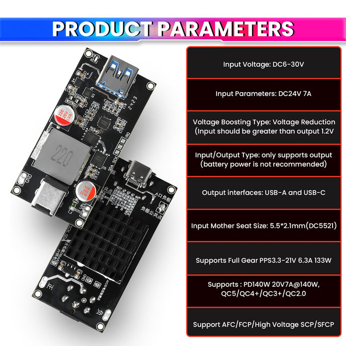 140W USB-C Fast Charging & Discharging Module Supports 2S–6S Lithium Batteries Smart Protection