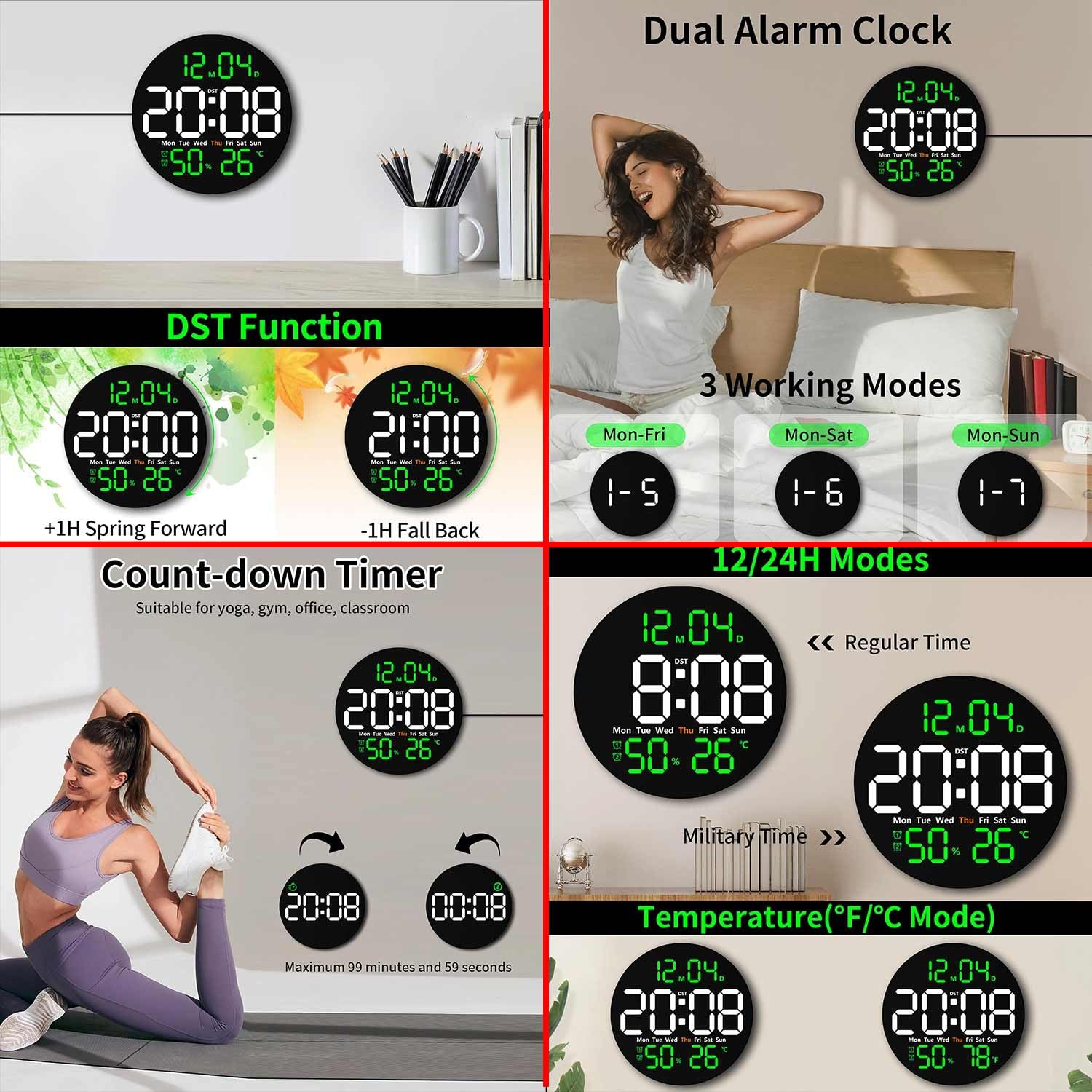 10 inch LED Digital Wall Clock –Remote Controlled, Time,Temperature,Humidity, Date & Timer amiciKart c0tmiz-hs.myshopify.com