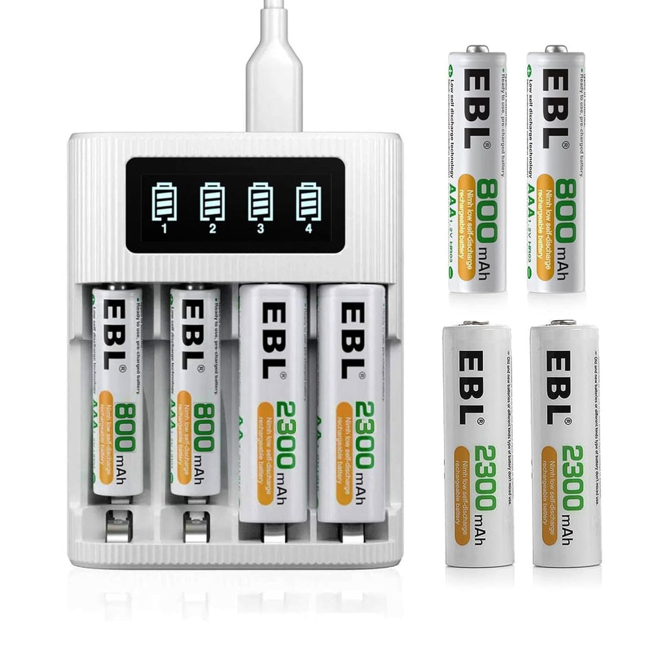4-Bay AA/AAA Battery Charger with LCD Display – Type-C & Micro USB Input
