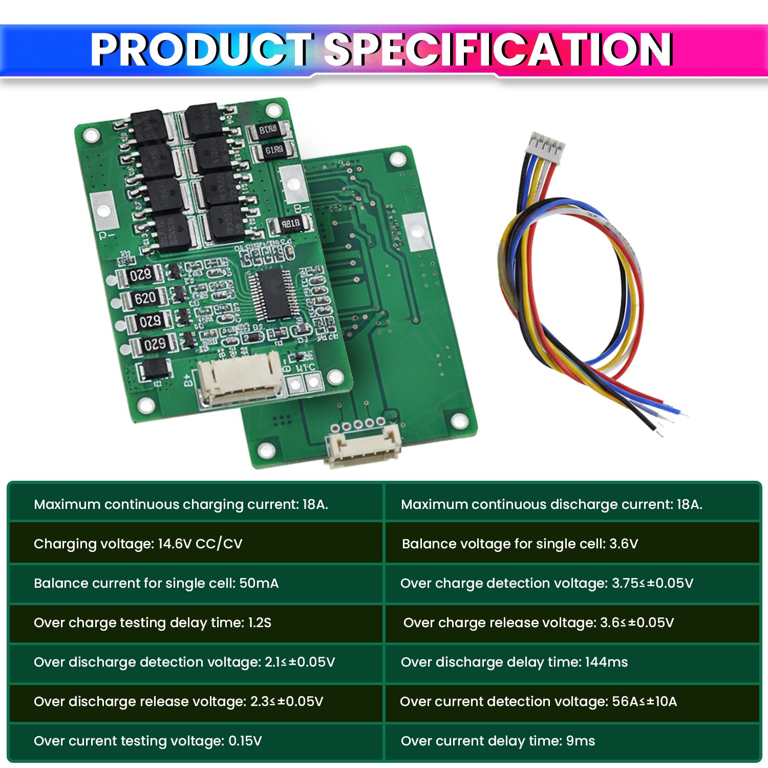 12V 4S 20A LiFePO4 BMS with Balance Overcharge, Over-Discharge, Short-Circuit & Overcurrent Protection