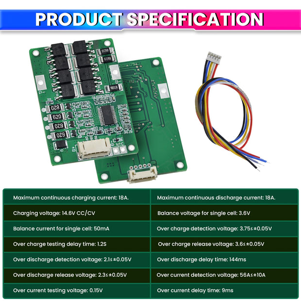 12V 4S 20A LiFePO4 BMS with Balance Overcharge, Over-Discharge, Short-Circuit & Overcurrent Protection
