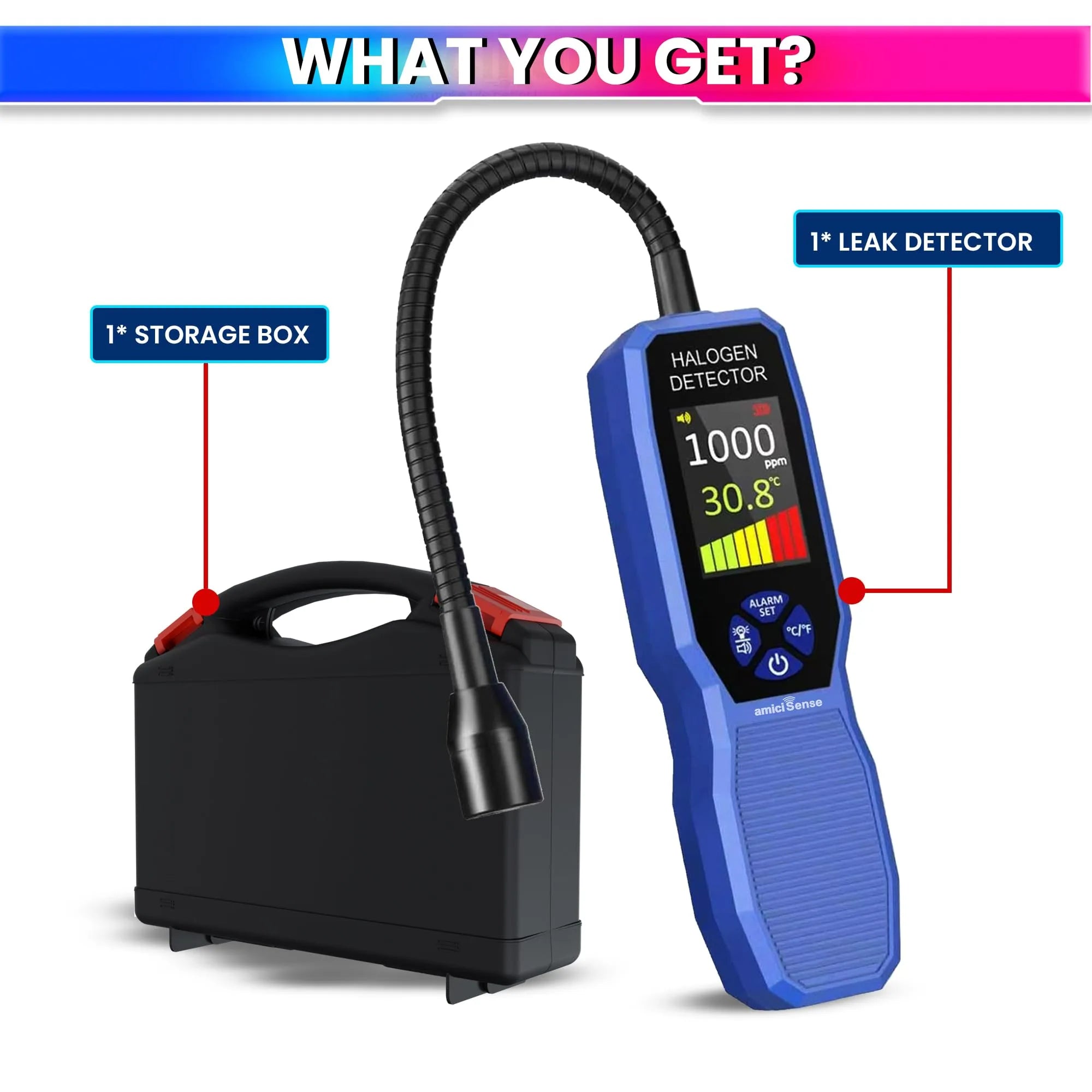HVAC Refrigerant Leak Detector Freon Gas Sniffer for R134a, R410A, R22, R32, R1234yf Halogen Gas Leak Tester for Car AC, Refrigeration