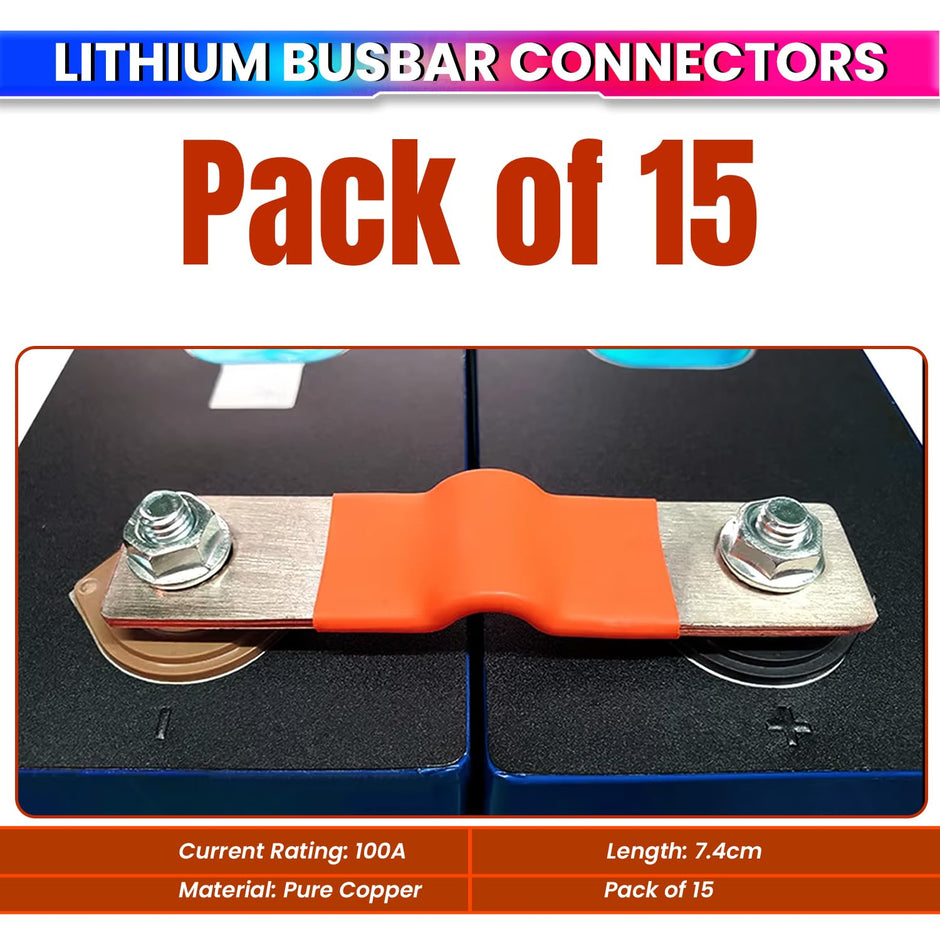 100A Pure Copper Flexible Busbar Battery Terminals for LiFePO₄ Lithium Batteries – Pack of 15