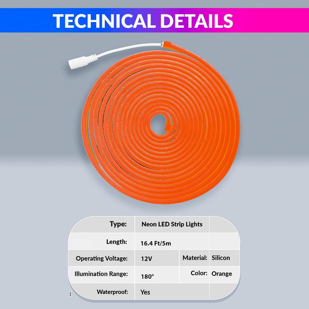 Orange 5M LED Strip Light Flexible Waterproof Decorative String For Diwali, Christmas or Home Décor