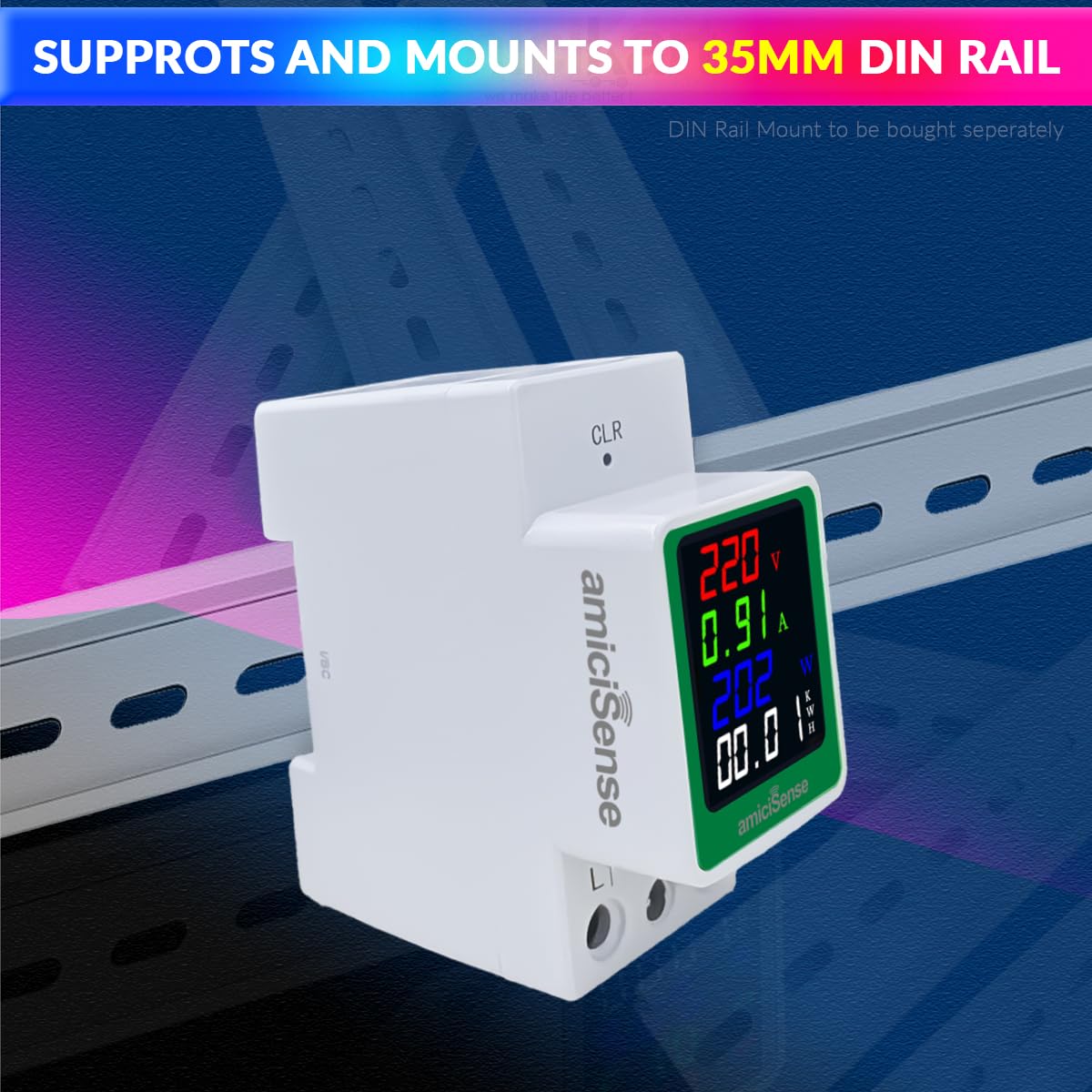 AC Digital Energy Meter – 160–275V, 100A, LED Display, Din Rail Mount
