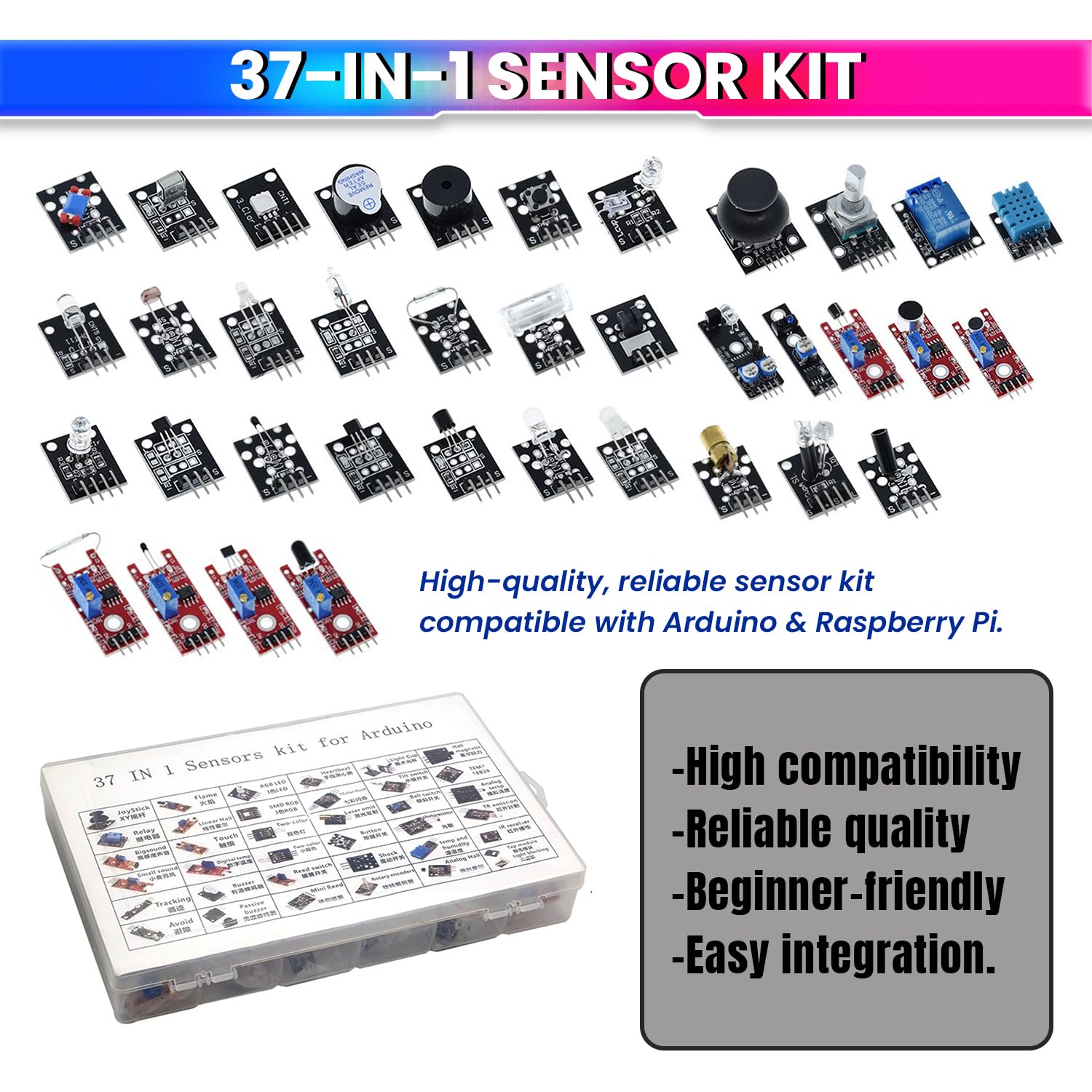 37-in-1 Sensor Module Kit for Raspberry Pi–Comprehensive IoT Starter Set for Beginners & Enthusiasts amiciKart