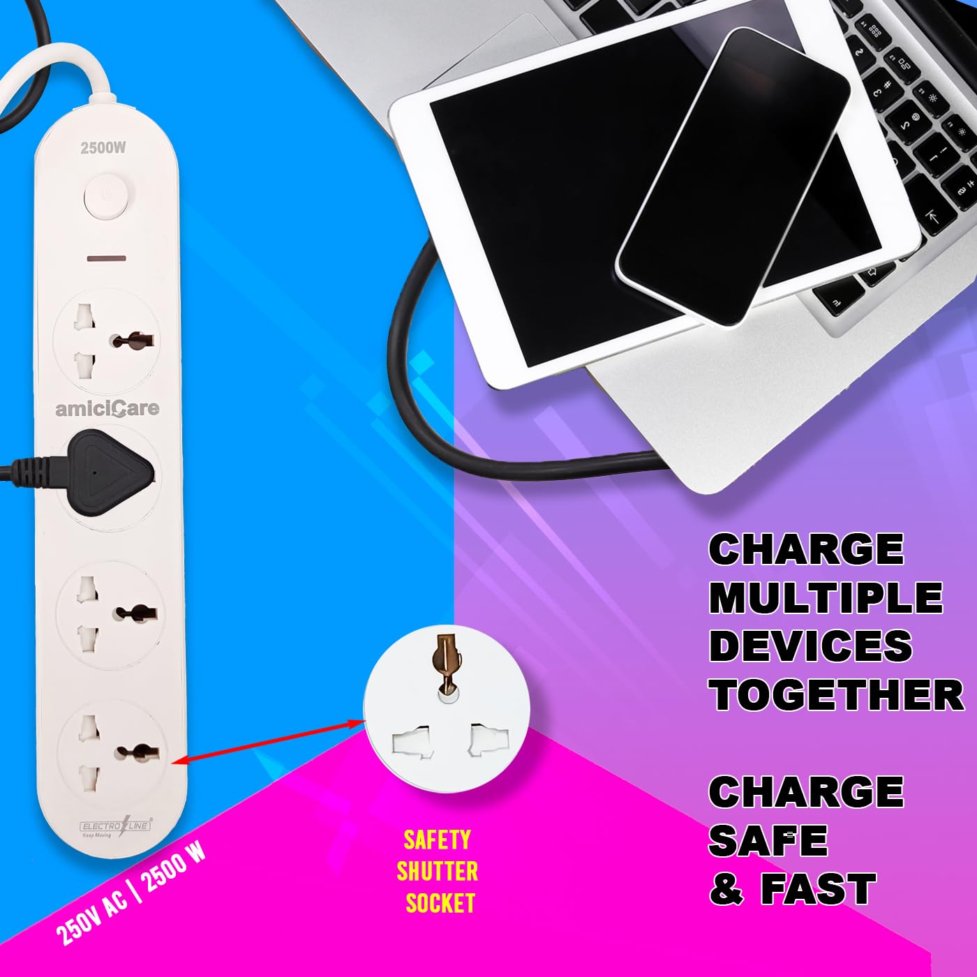 Extension Board, 4 Universal Socket with Master Switch
