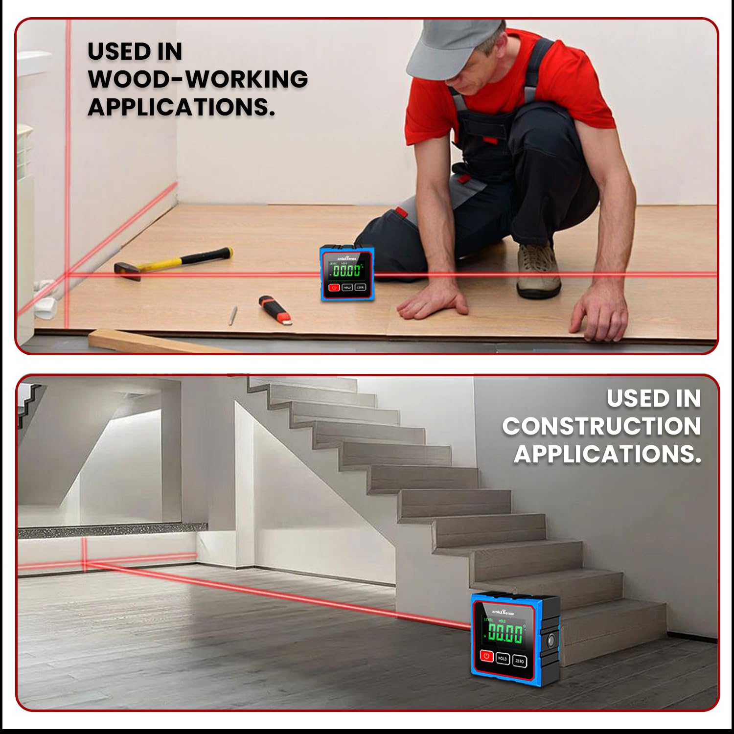Digital Angle Finder & Laser Level 360° Magnetic Inclinometer with Backlit LCD, Auto-Rotate Display with ABS + Metal Protractor Combo amiciKart