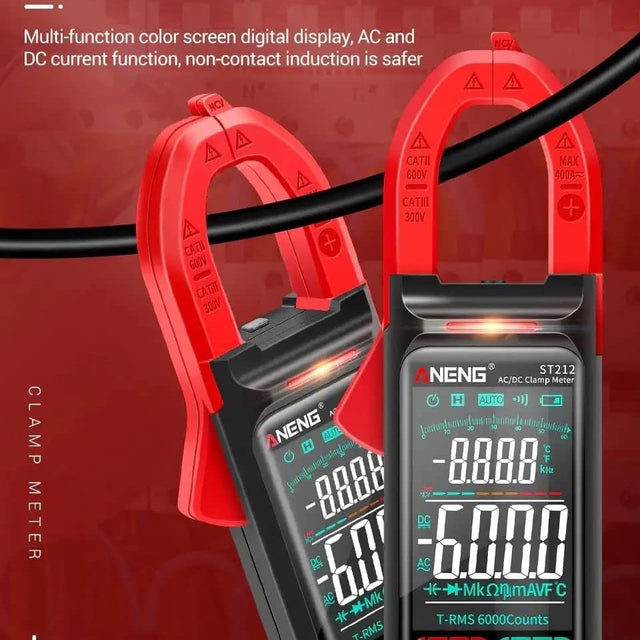 amiciSense ST212 Digital Clamp Meter, 400A DC/AC Current and Voltage Test TRMS Multimeter with 6000 Counts NCV Resistance Capacitance Frequency Test