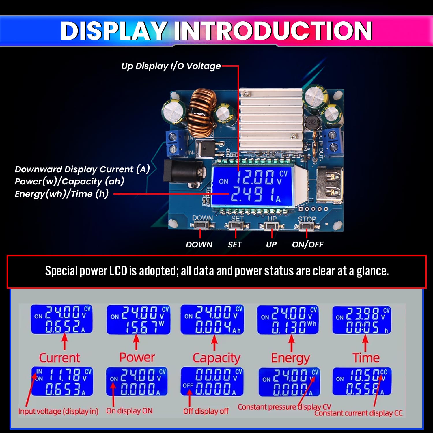 Buck-Boost Converter Module | DC 5-30V to 0.6-30V Adjustable Voltage Regulator | 4A 35W with Display