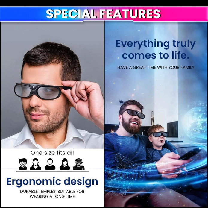 3D Glasses for DLP Link 3D Projectors, 144Hz Active Shutter 3D Eyewear