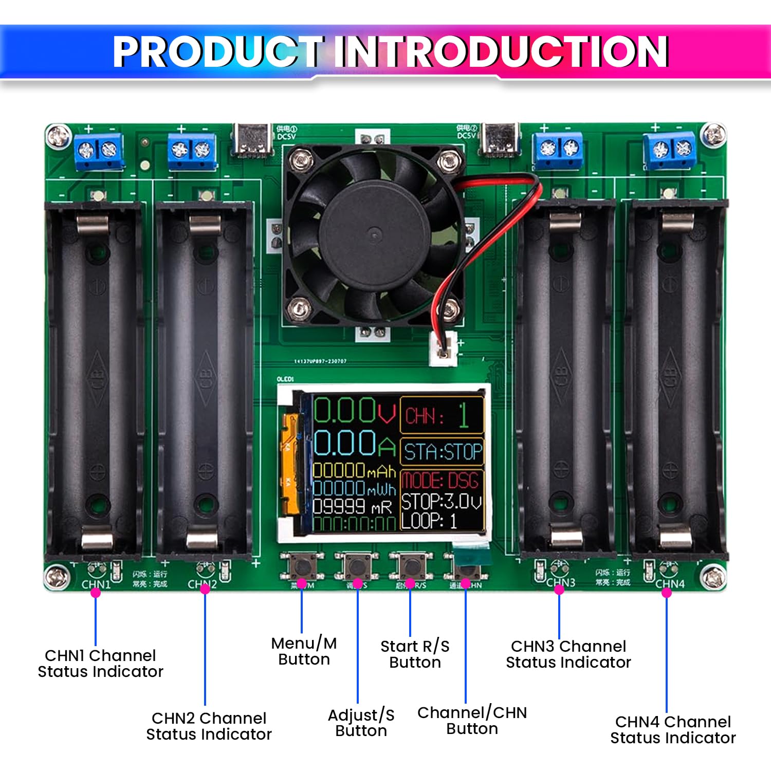4-Slot Battery Capacity Tester for 18650 Battery Type, Digital Battery Power Detector Module