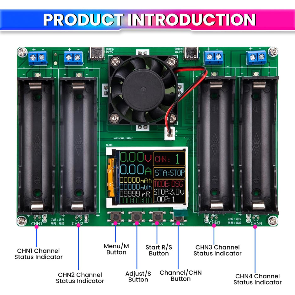 4-Slot Battery Capacity Tester for 18650 Battery Type, Digital Battery Power Detector Module