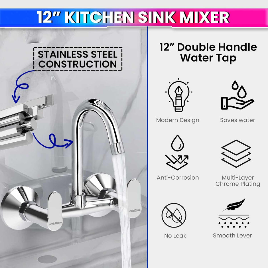 100% Pure Brass Sink Mixer Tap – Corrosion-Resistant Dual-Handle Hot & Cold Water Mixer
