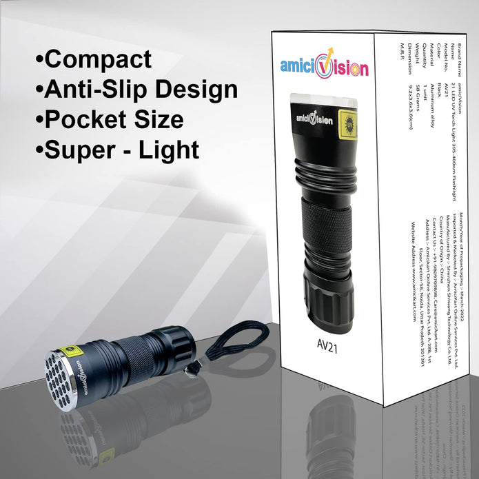 21LED UV Flashlight, 395~400nm Ultra-Violet Metal Torch Black Light