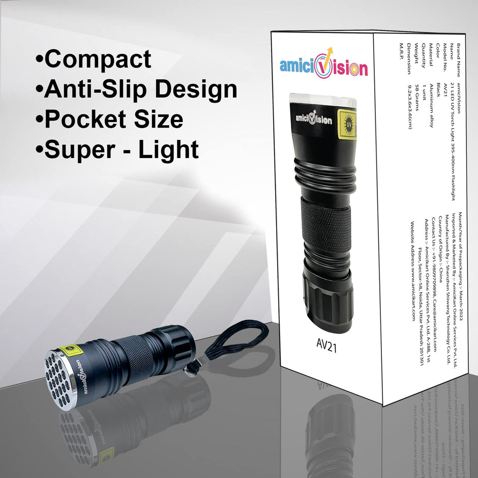 21LED UV Flashlight, 395~400nm Ultra-Violet Metal Torch Black Light amiciKart