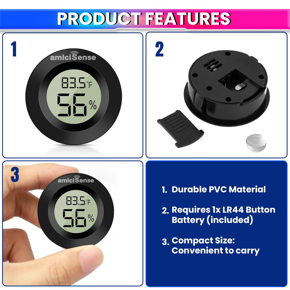Mini Thermometer Hygrometer – Back Sensor Temp & Humidity Monitor for Home, Car & Office