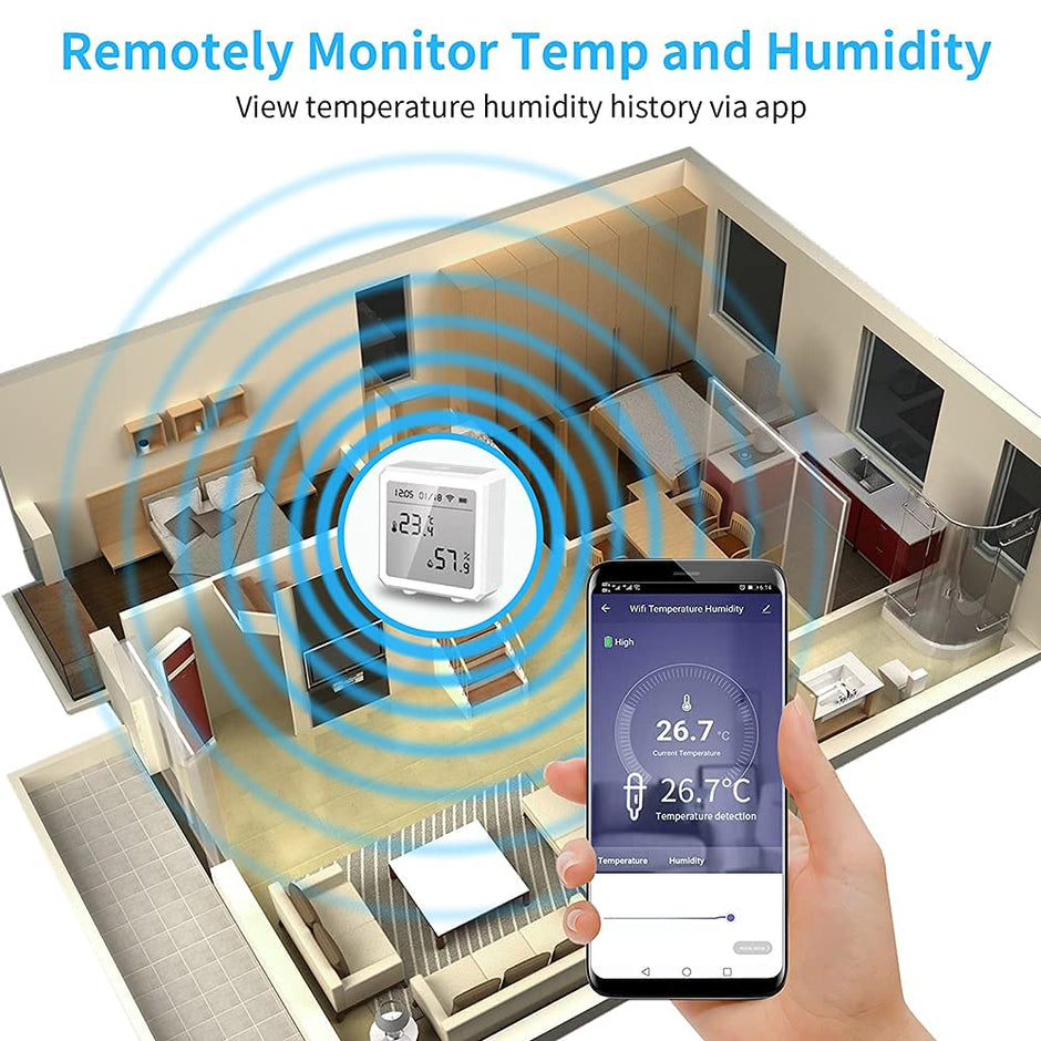amiciSmart WiFi Temperature Humidity Monitor, Thermometer Hygrometer Sensor with App Control and Built-In Alarm