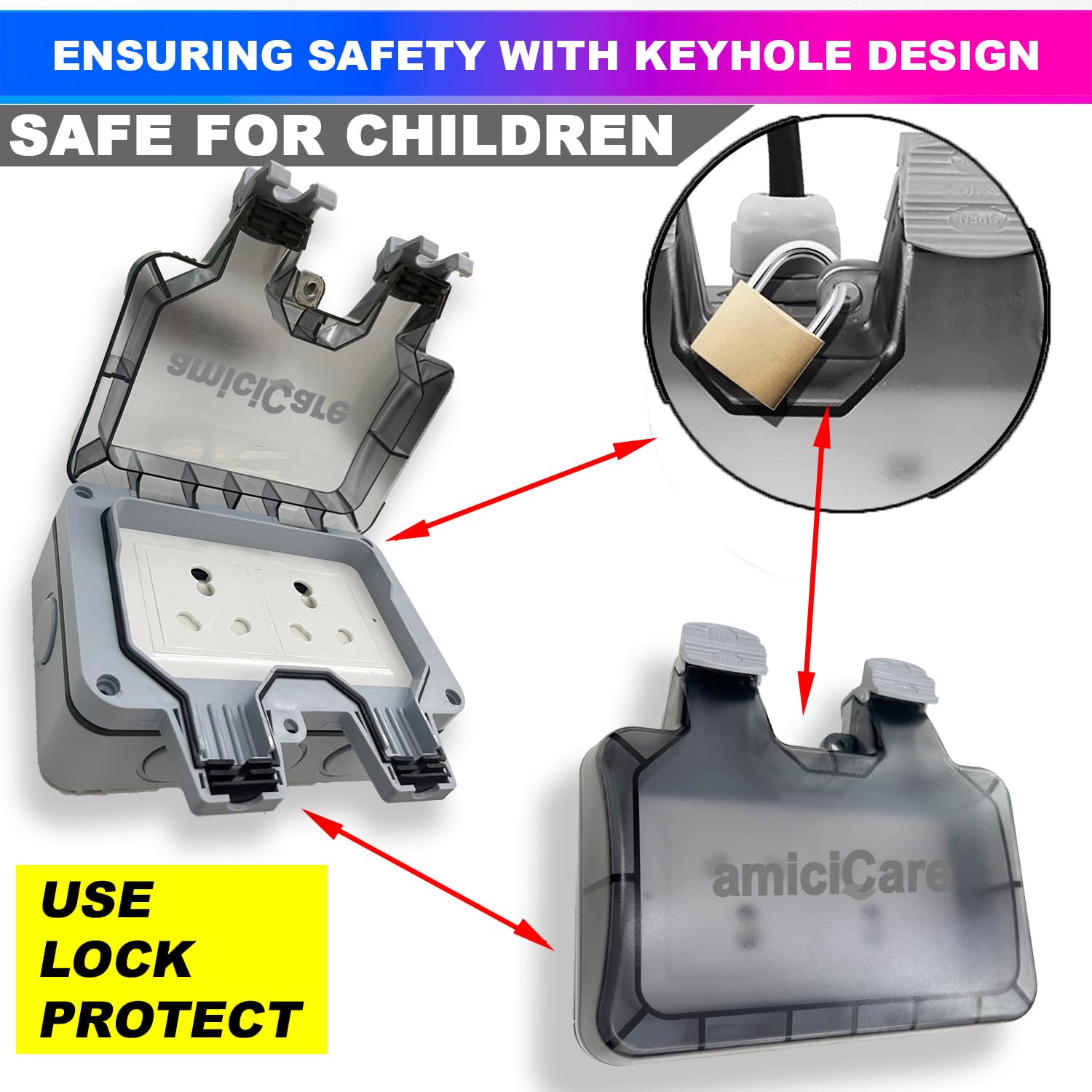 Waterproof Outdoor Power Socket, 6/16Amp Switch Socket with Lockable Cover & Dual Outlets, Wi-Fi socket
