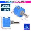 20K Ohm Precision 10-Turn Multiturn Potentiometer ±5% Tolerance, ±50ppm/°C Stability, Long-Life Metal Shaft Variable Resistor