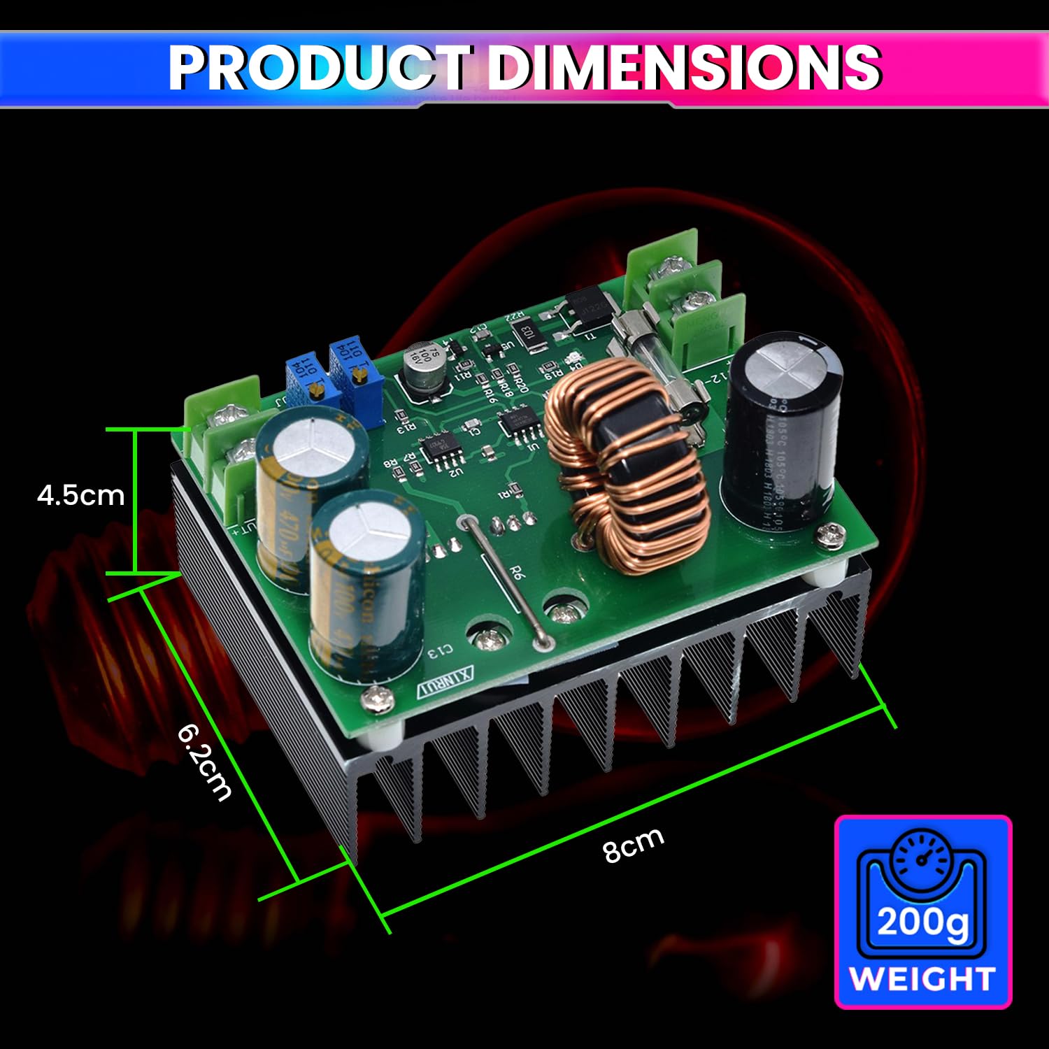 600W DC-DC Boost Converter, Step-Up Voltage Regulator 9V–60V Input to 12V–80V Output High-Efficiency Power Module amiciKart