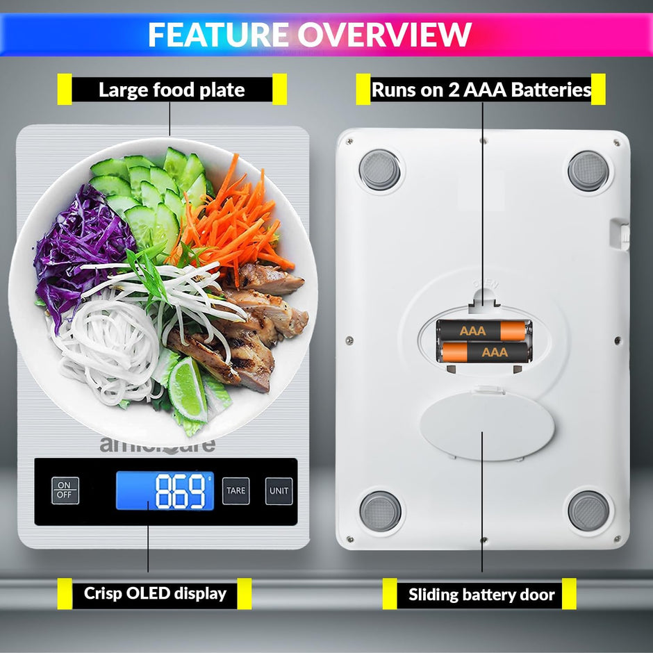 Digital Food Nutrition Measurement Scale (5g~15kg), 1g Precision, AiFresh Mobile App