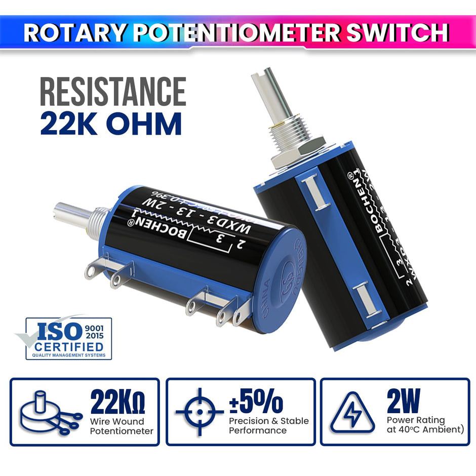 Rotary Potentiometer 2W Power Rating Smooth Adjustment for Audio, DIY Electronics