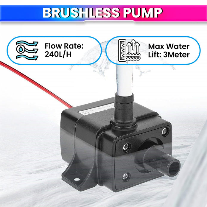 12V DC Brushless Submersible Water Pump, 4.8W Motor 240LPH Flow Rate, 3M Lift Height & Ultra-Quiet Operation